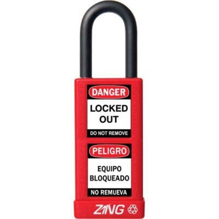 ZING ZING RecycLock Safety Padlock, Keyed Different, 1-1/2" Shackle, 3" Long Body, Red, 7070 7070